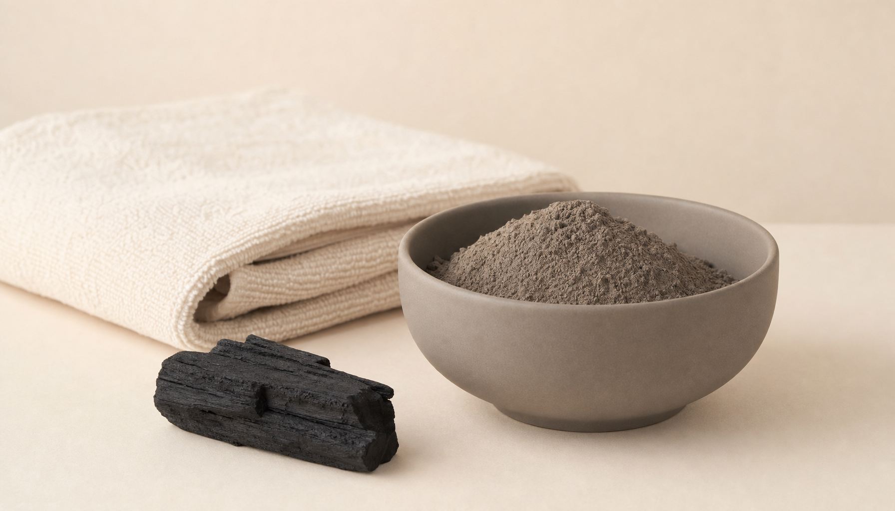 Clay powder, charcoal and a folded towel — oily scalp care